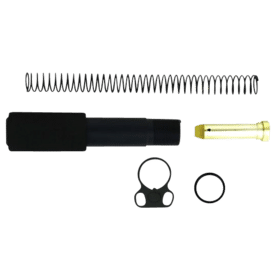 Tacfire AR-15 Pistol Buffer Tube Kit includes a pistol buffer tube with foam insert, carbine length buffer spring, regular end plate, and castle nut.
